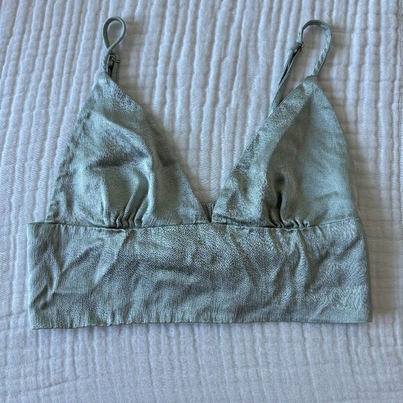 ZARA Sage Green Satin-Effect Crinkle Crop Top Size S 🩵 - Picture 2 of 7